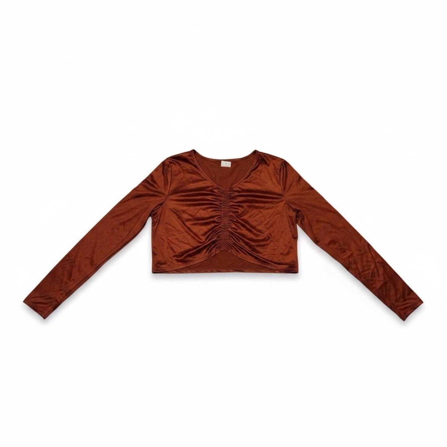 Calia Women Ruched RashGuard RedBrown LongSleeve CropTop2XL - SoleAna