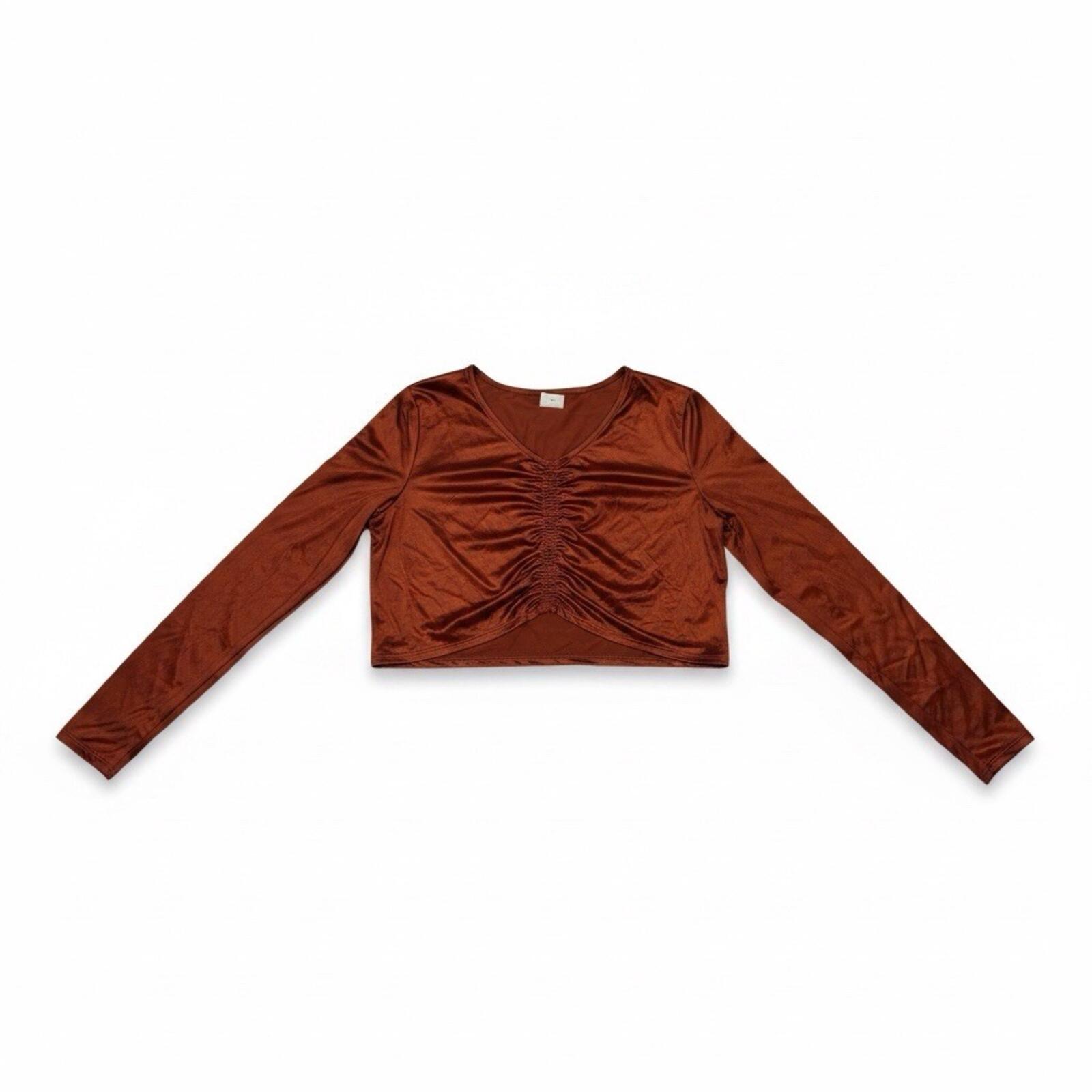 Calia Women Ruched RashGuard RedBrown LongSleeve CropTop2XL - SoleAna