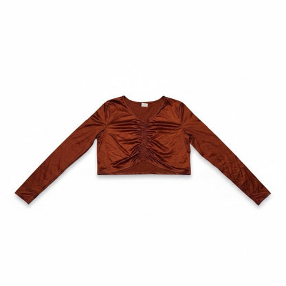 Calia Women Ruched RashGuard RedBrown LongSleeve CropTop2XL - SoleAna