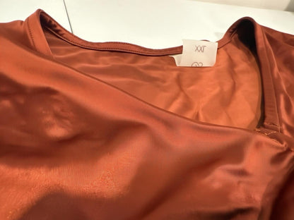 Calia Women Ruched RashGuard RedBrown LongSleeve CropTop2XL - SoleAna