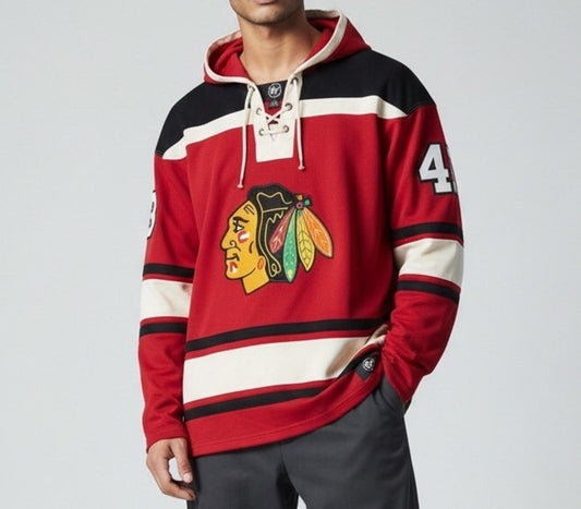 Chicago Blackhawk’s Superior 47 lacer hoodie Black And Red Men’s 2XL - SoleAna