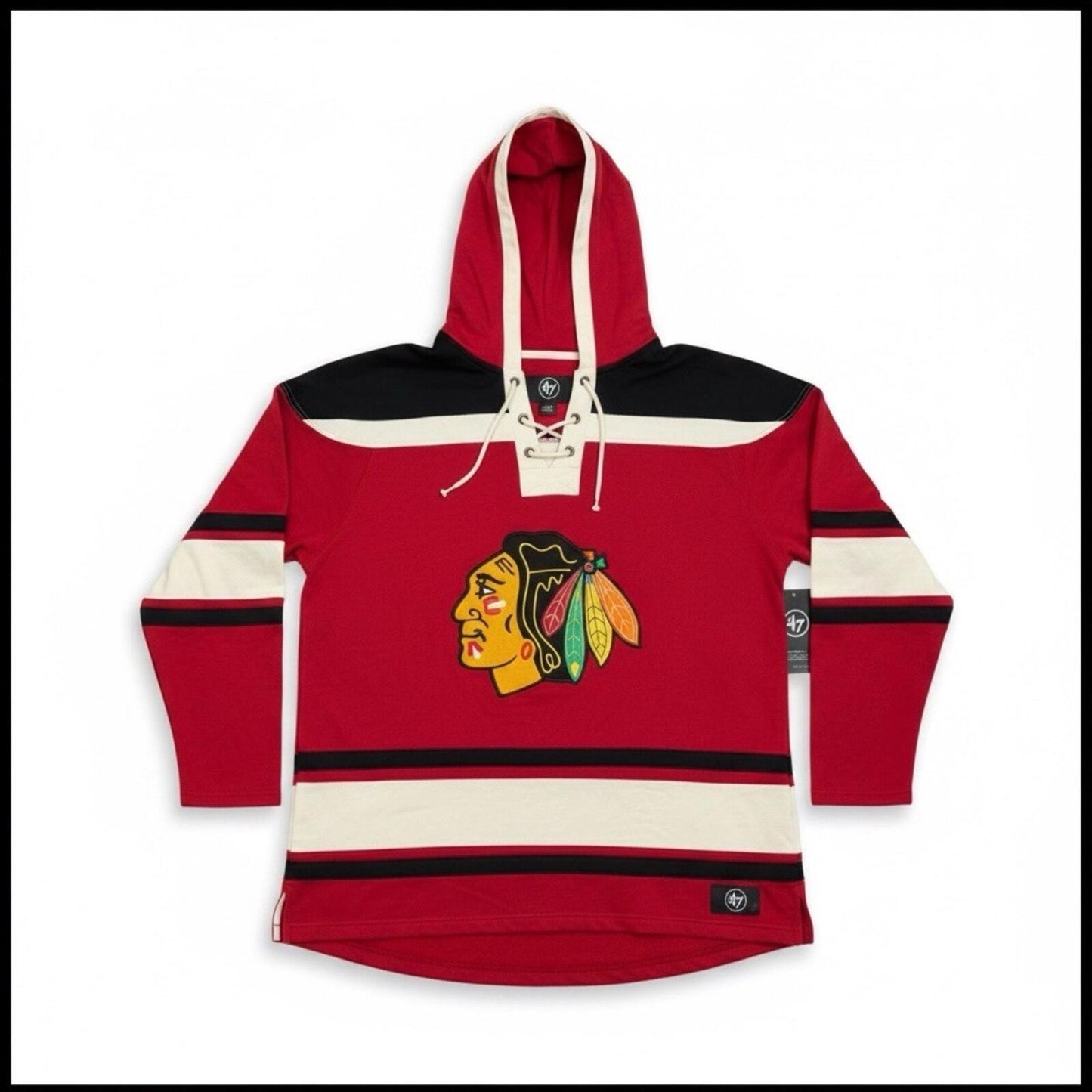 Chicago Blackhawk’s Superior 47 lacer hoodie Black And Red Men’s 2XL - SoleAna