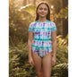 DSG Girls Large Short Sleeve One Piece Swimsuit Tide Dye Multi UV Protection NWT - SoleAna
