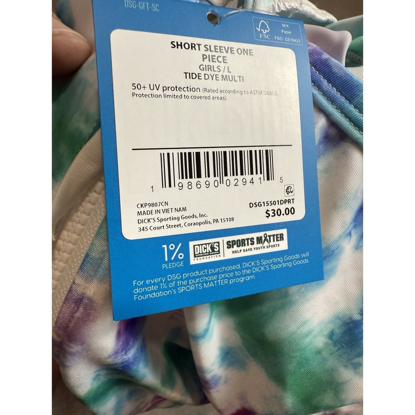 DSG Girls Large Short Sleeve One Piece Swimsuit Tide Dye Multi UV Protection NWT - SoleAna