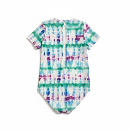 DSG Girls Large Short Sleeve One Piece Swimsuit Tide Dye Multi UV Protection NWT - SoleAna