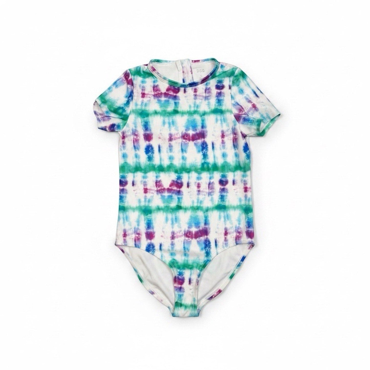 DSG Girls Large Short Sleeve One Piece Swimsuit Tide Dye Multi UV Protection NWT - SoleAna
