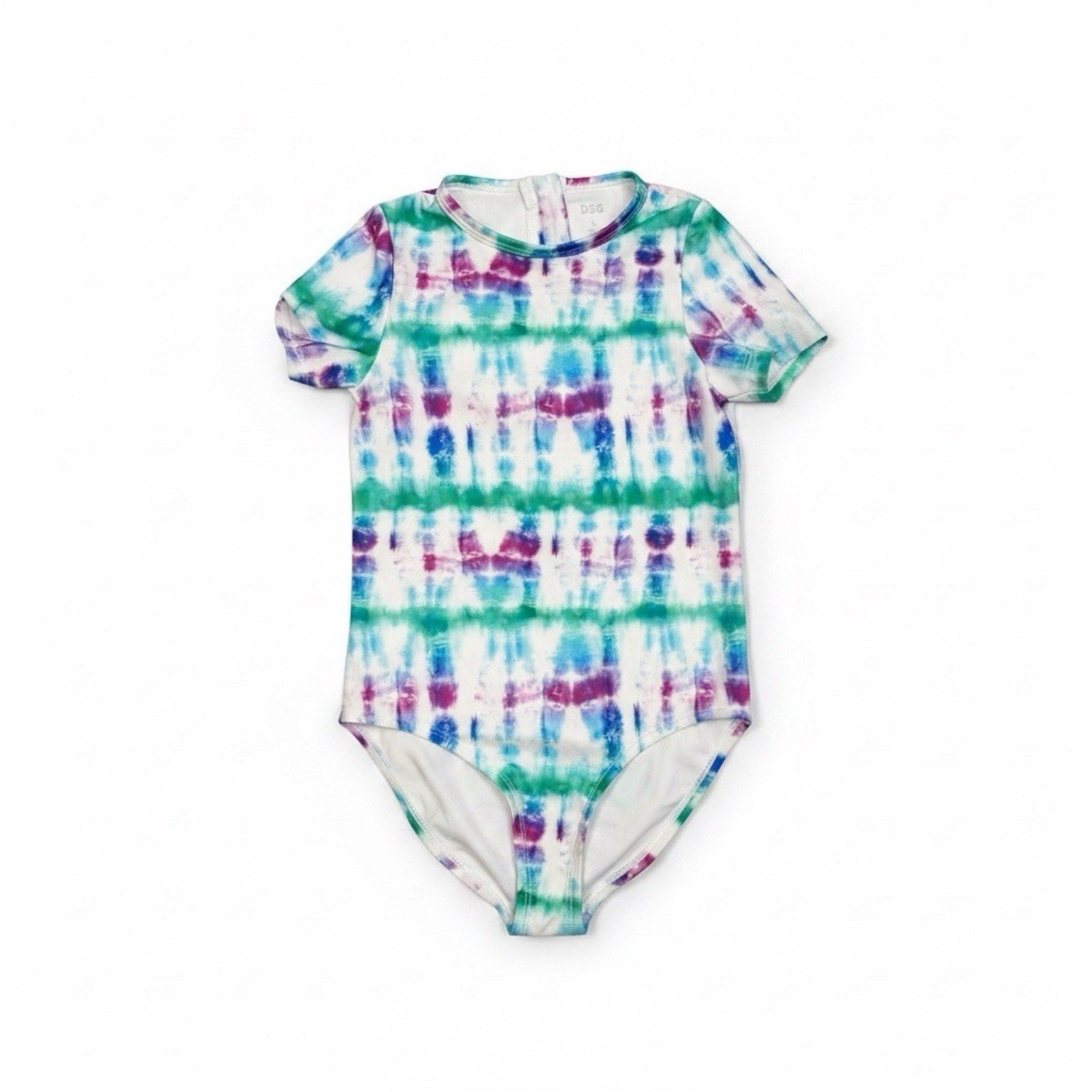 DSG Girls Large Short Sleeve One Piece Swimsuit Tide Dye Multi UV Protection NWT - SoleAna