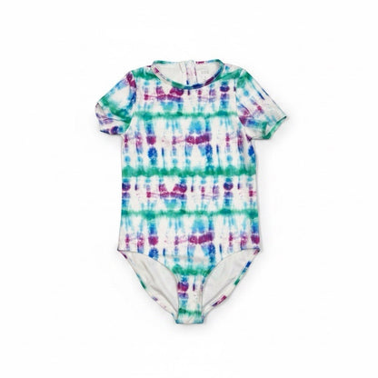 DSG Girls Large Short Sleeve One Piece Swimsuit Tide Dye Multi UV Protection NWT - SoleAna