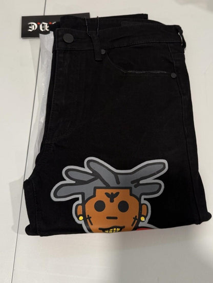 L.O.V.E. Apparel Jeans Mens SIZE 32 Black Hearts Distressed Skinny - SoleAna