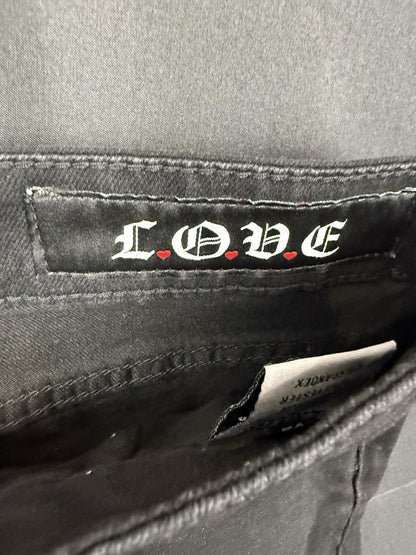 L.O.V.E. Apparel Jeans Mens SIZE 32 Black Hearts Distressed Skinny - SoleAna
