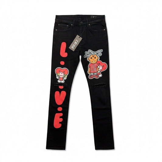 L.O.V.E. Apparel Jeans Mens SIZE 32 Black Hearts Distressed Skinny - SoleAna