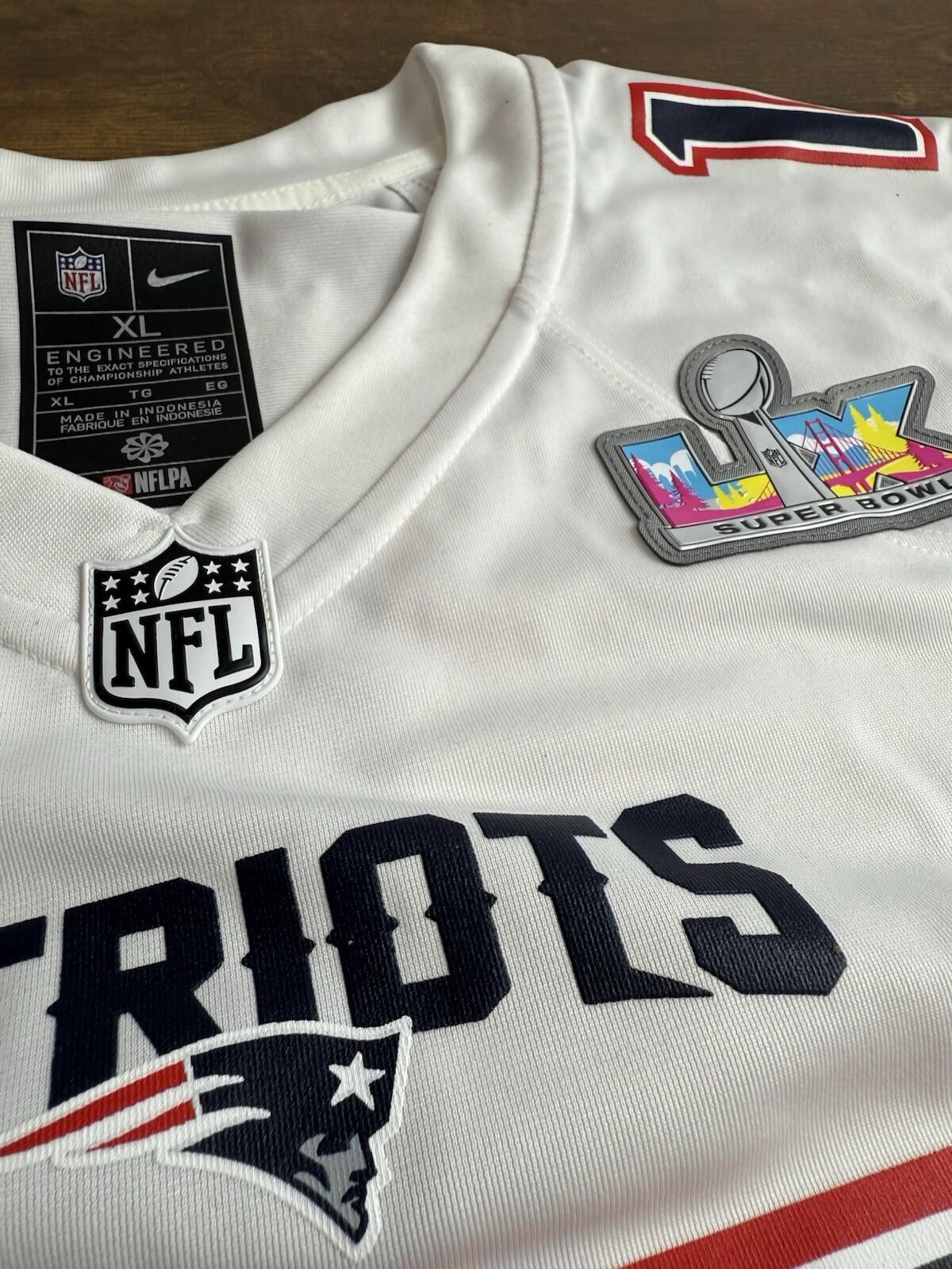 Nike Drake Maye Super Bowl White Fashion Jersey LX New England Patriots XL - SoleAna