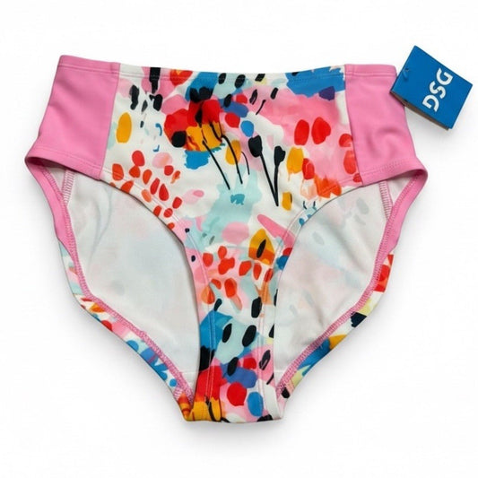 NWT DSG Girls XLarge Swim High Waisted Bikini Bottom Coastal Collage Pink - SoleAna