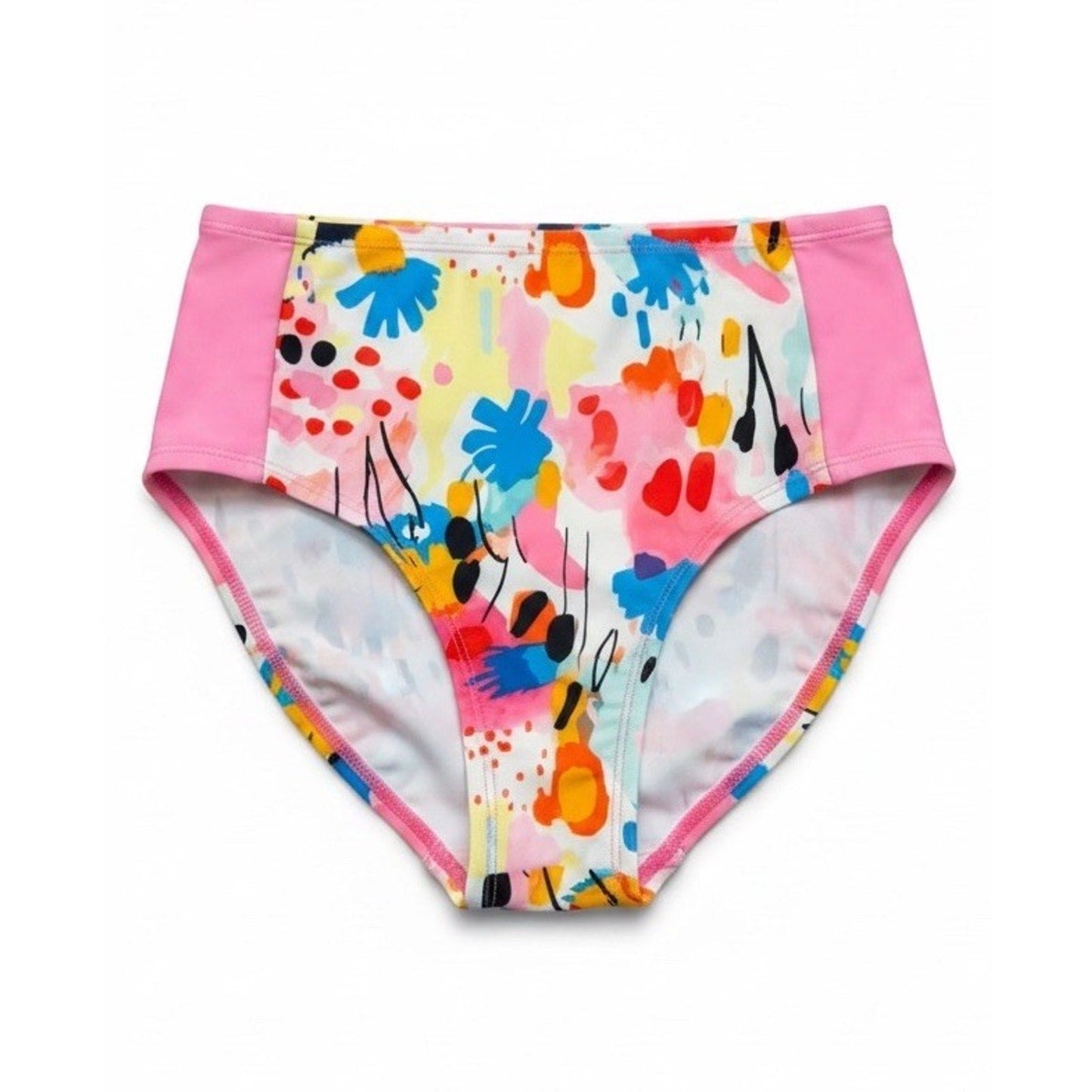 NWT DSG Girls XLarge Swim High Waisted Bikini Bottom Coastal Collage Pink - SoleAna