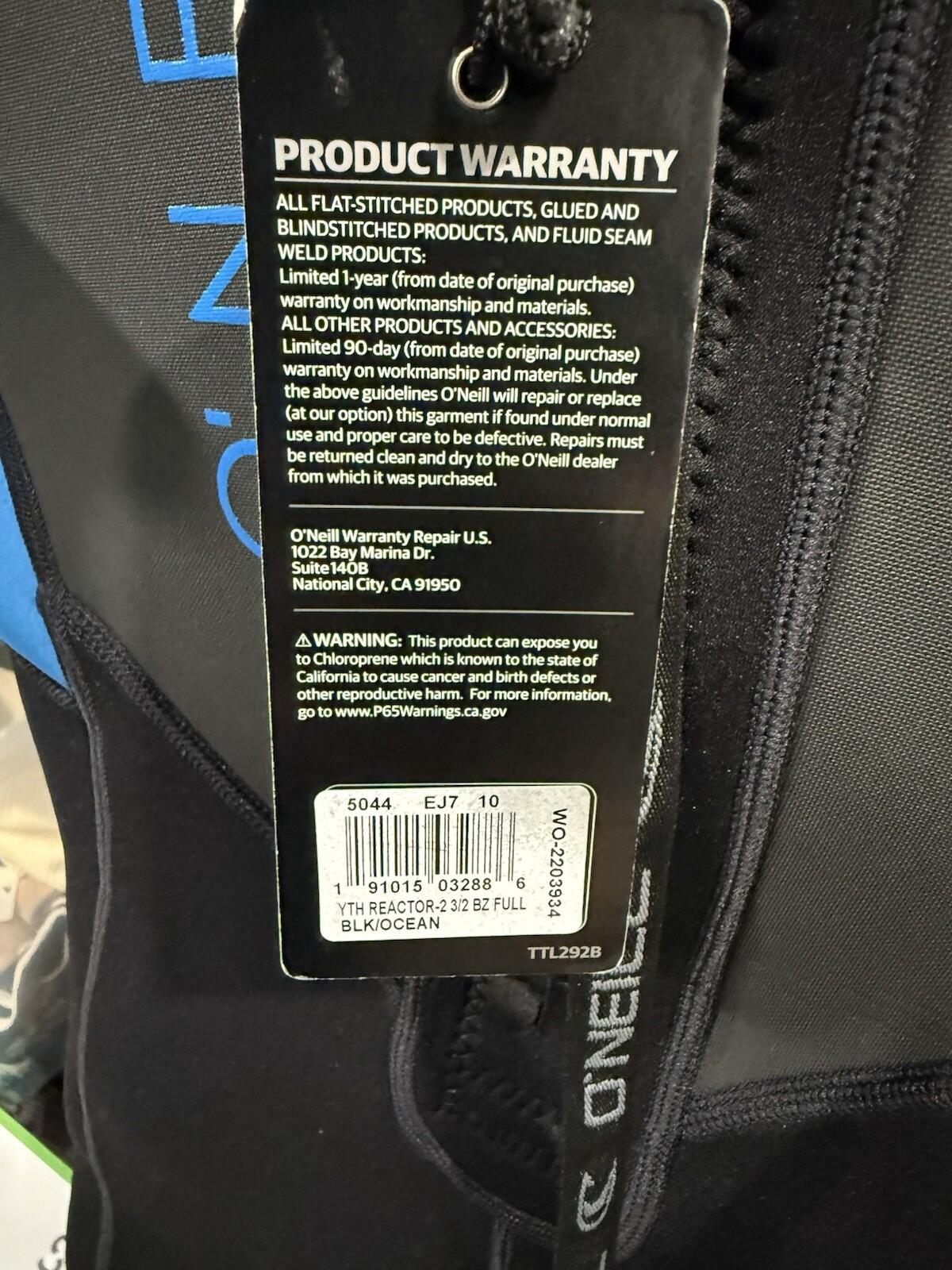 N.W.T O'Neill Youth Reactor II 3/2mm Full Wetsuit Size 10 Us - SoleAna
