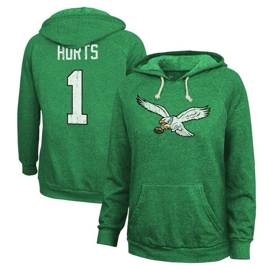Philadelphia Eagles Jalen Hurts Majestic Threads Throwback womens Hoodie Green L - SoleAna