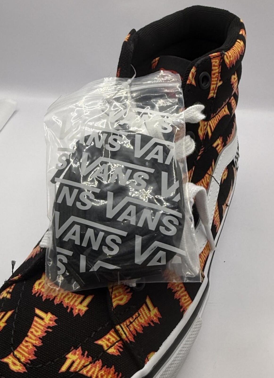 Size 9 M - Thrasher x Vans Skate Sk8- High Allover Thrasher Black With Flames - SoleAna