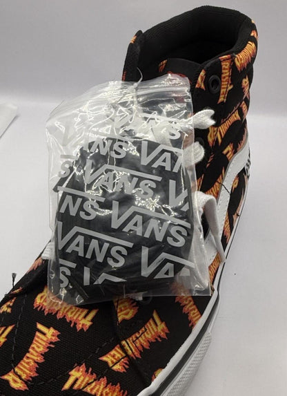 Size 9 M - Thrasher x Vans Skate Sk8- High Allover Thrasher Black With Flames - SoleAna