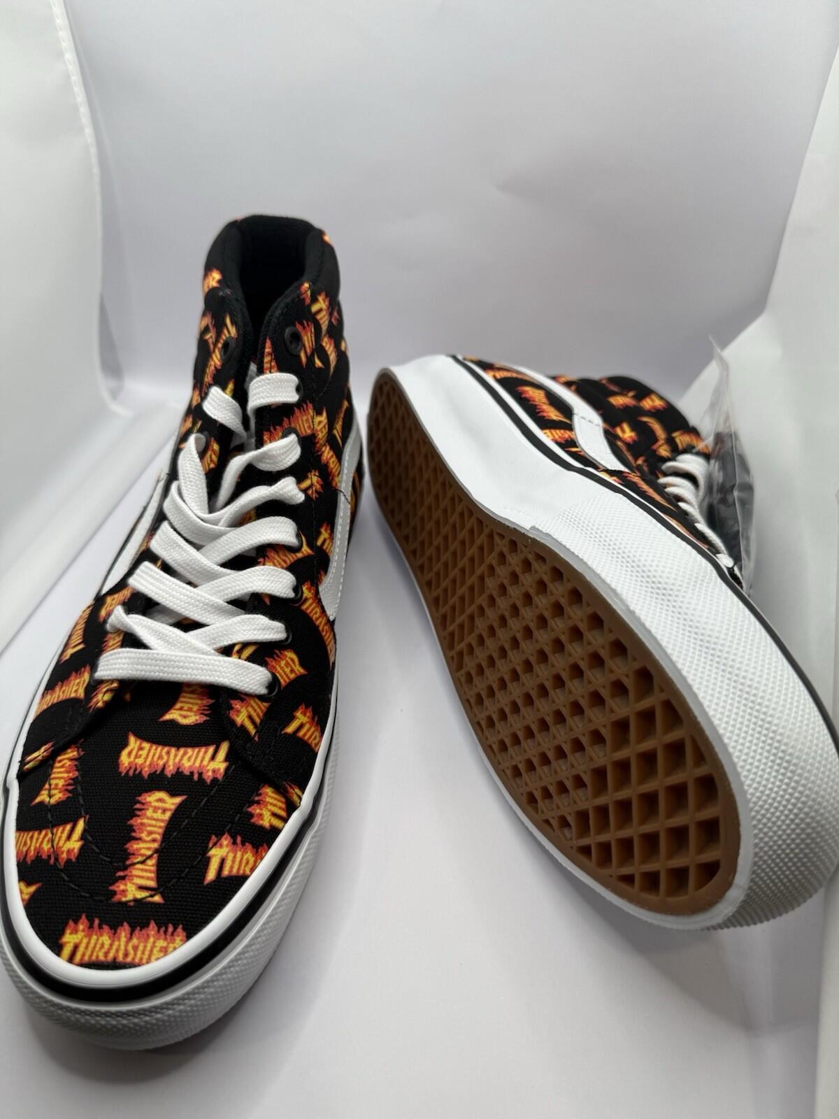 Size 9 M - Thrasher x Vans Skate Sk8- High Allover Thrasher Black With Flames - SoleAna