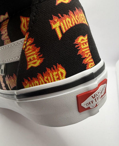Size 9 M - Thrasher x Vans Skate Sk8- High Allover Thrasher Black With Flames - SoleAna