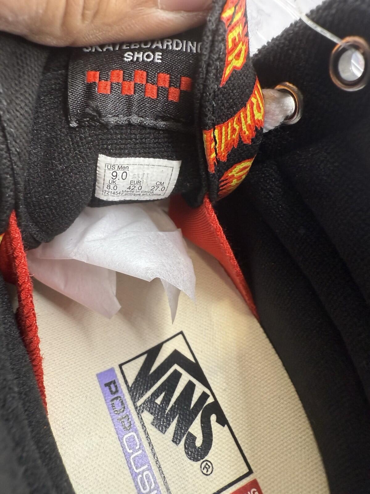 Size 9 M - Thrasher x Vans Skate Sk8- High Allover Thrasher Black With Flames - SoleAna