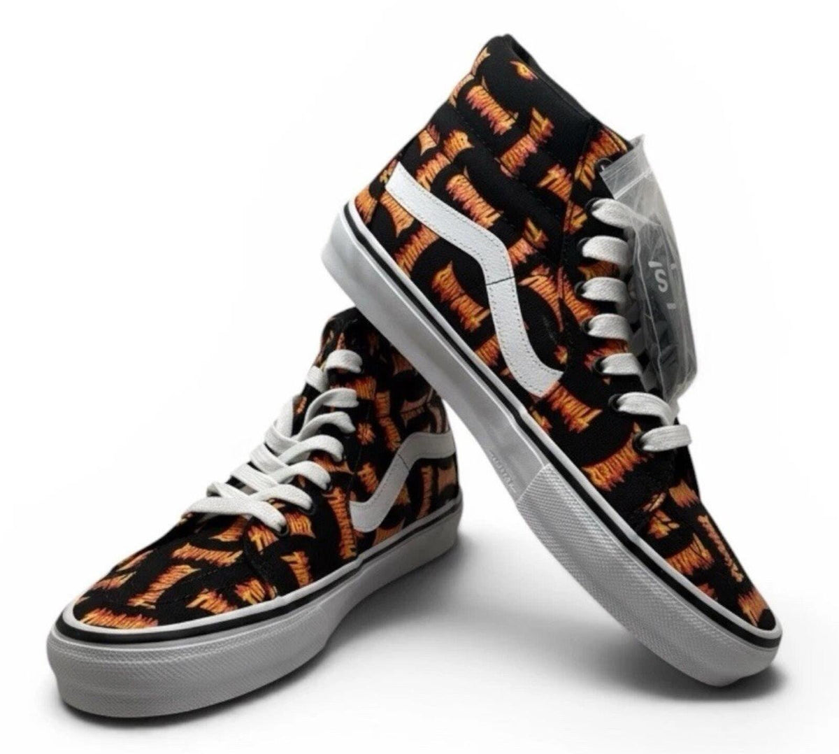 Size 9 M - Thrasher x Vans Skate Sk8- High Allover Thrasher Black With Flames - SoleAna