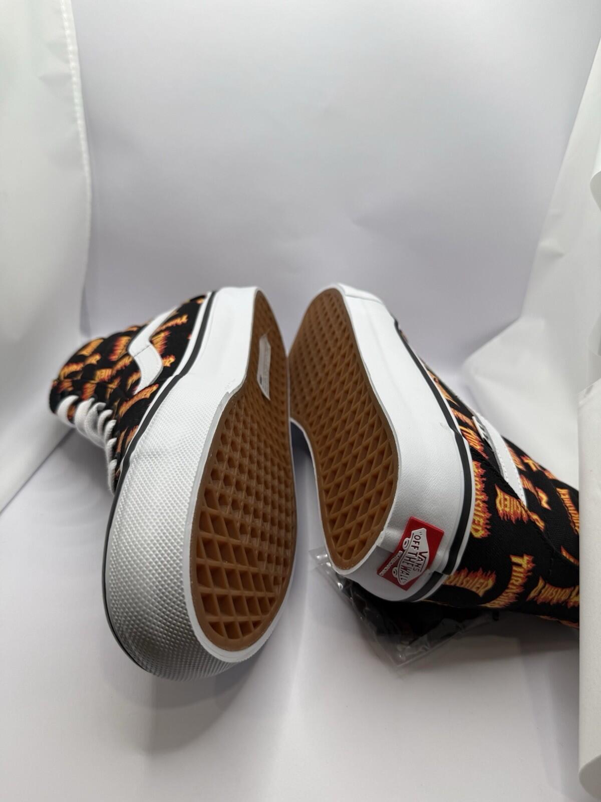 Size 9 M - Thrasher x Vans Skate Sk8- High Allover Thrasher Black With Flames - SoleAna