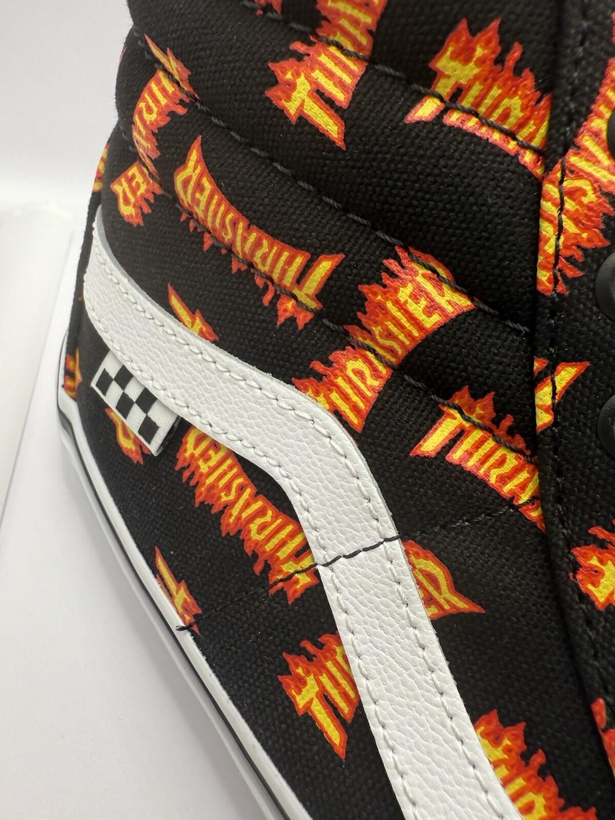 Size 9 M - Thrasher x Vans Skate Sk8- High Allover Thrasher Black With Flames - SoleAna
