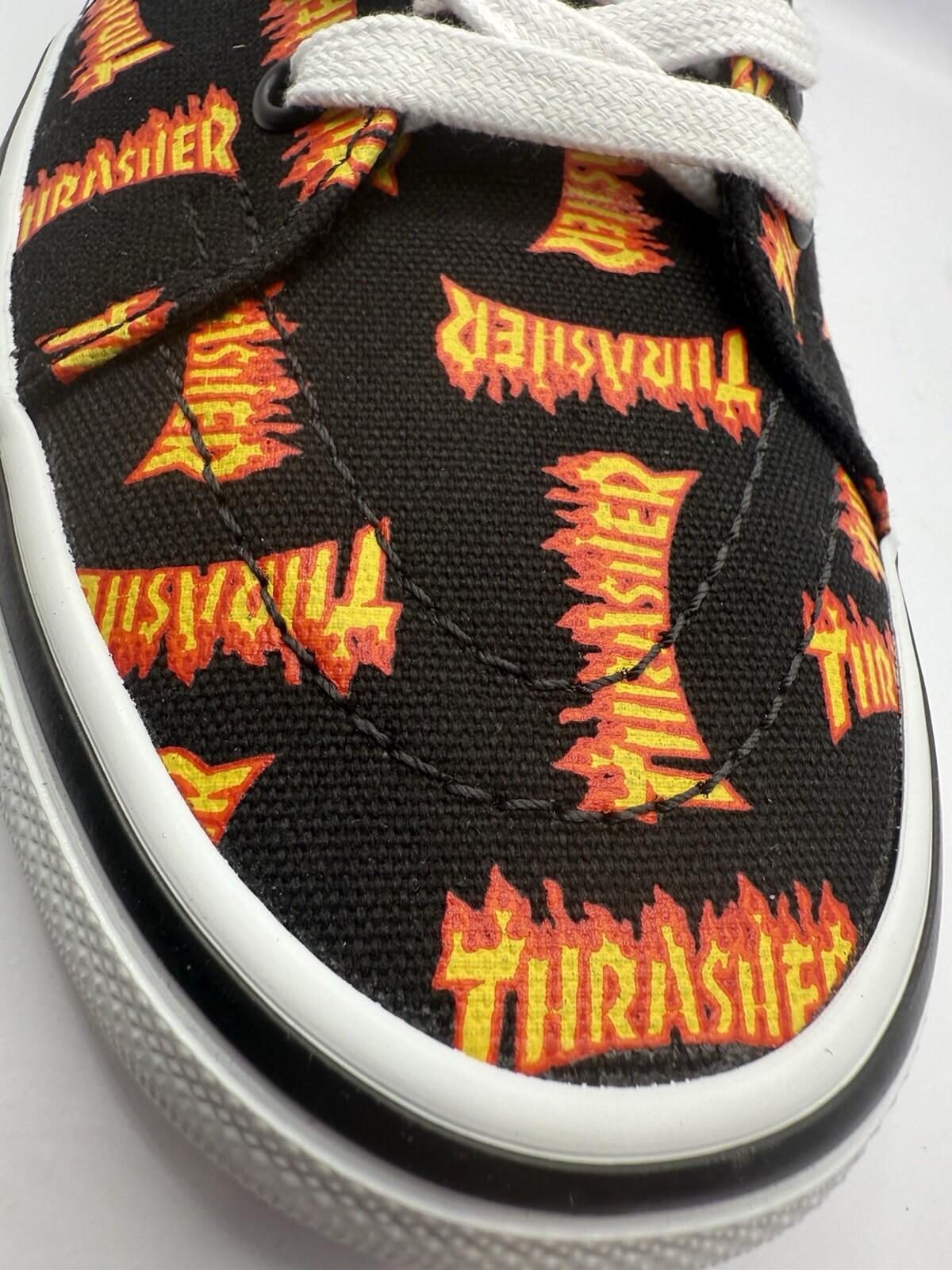 Size 9 M - Thrasher x Vans Skate Sk8- High Allover Thrasher Black With Flames - SoleAna