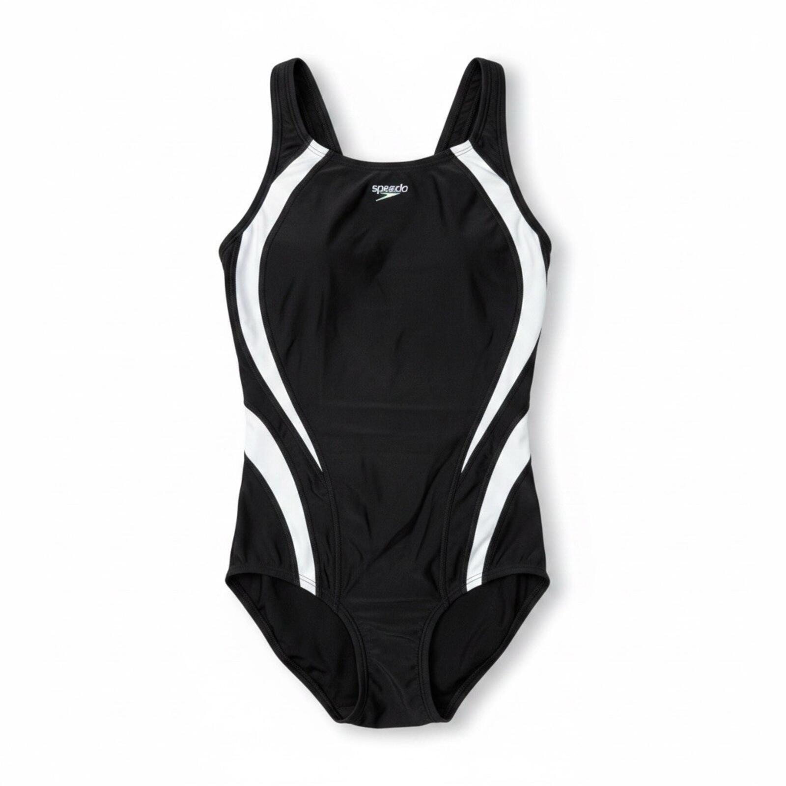 Speedo Women's Quantum Fusion Splice One Piece Swimsuit Size 8 Black / White - SoleAna