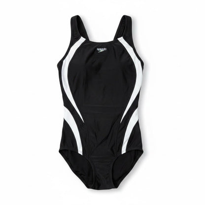 Speedo Women's Quantum Fusion Splice One Piece Swimsuit Size 8 Black / White - SoleAna